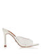 Satin Mules With High Heel In White Colour