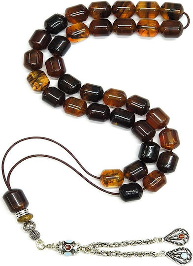 Roloi Komboloi Worry Beads with 33 Amber Beads Length 44cm Brown