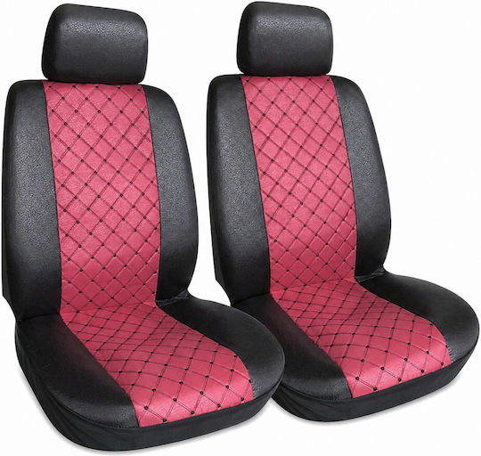 Set of Front Car Seat Covers 4 Pieces Universal Red Black Pvc & Quilted Sponge Design