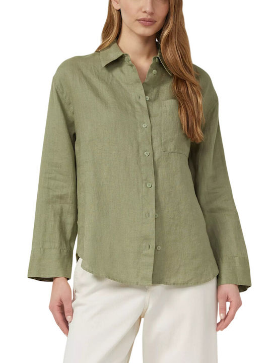 Long Sleeve Women's Linen Shirt Olive