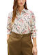 Long Sleeve Women's Linen Shirt Ecru Red Black