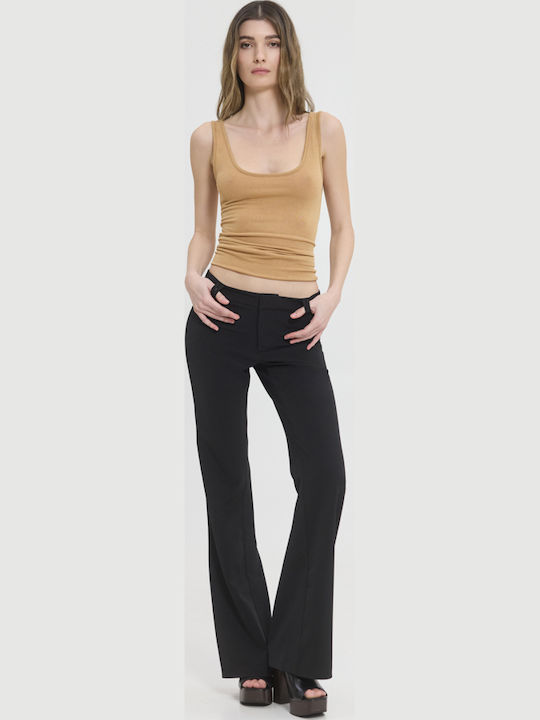Women's Fabric Flared Trousers Black