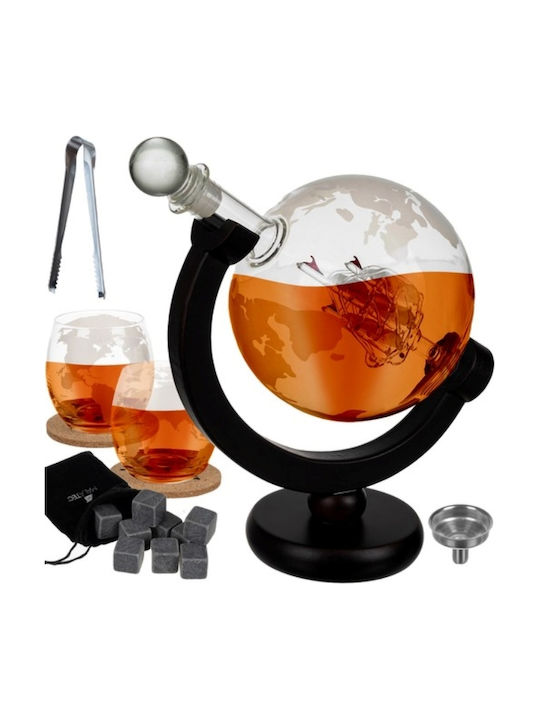 Decantor Din Sticlă Pentru Servire Whiskey 22cm Cu Dop și Pahare Transparente 2 Bucăți