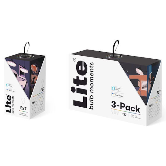 Lite Bulb Moments Becuri Inteligente LED 8.5W pentru Dulie E27 RGB Reglabile în Intensitate 3 Bucăți