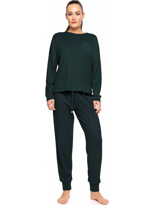 Pink Label Winter Women's Pajama Set Dark Green