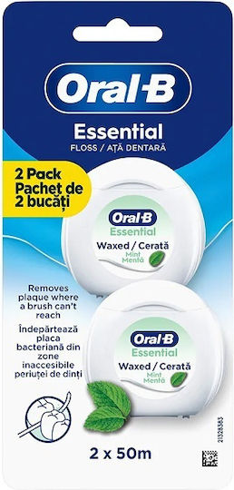 Oral-B Essential Waxed Dental Floss With Mint Flavor 50m 2 Pieces
