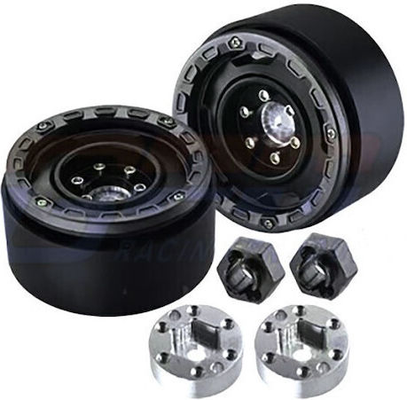 Set 2 Roți Beadlock din Aluminiu Negre 1.33” Gpm Trx4m Scx24 – Compatibile Traxxas & Axial