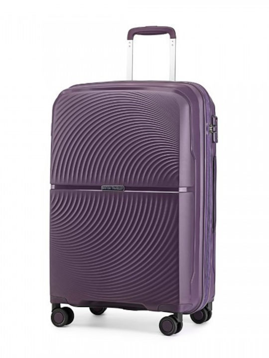 Miss Lulu British Traveller Medium Hard Suitcase Travel Purple with 4 Wheels Height 66cm