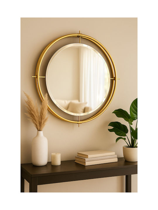 SteweHome Oglindă de Perete cu Ramă Metalică Galbenă și Iluminare LED Diametru 65cm