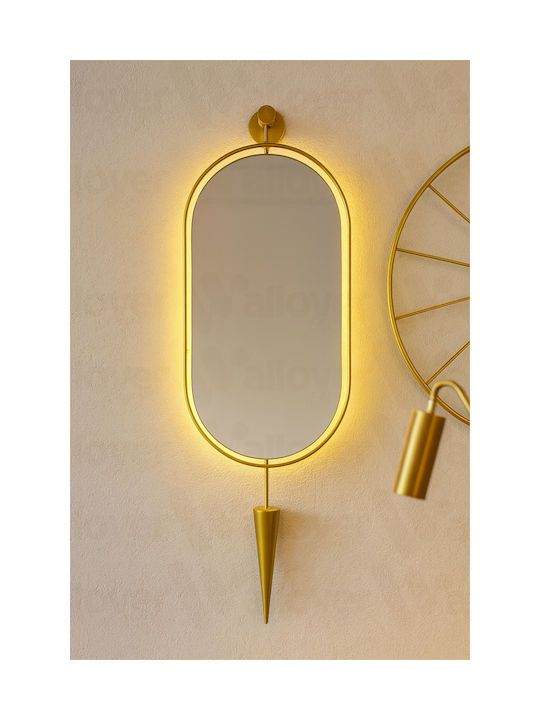 SteweHome SteweHome Wandspiegel Oval mit Gelbem Metallrahmen & LED Beleuchtung 80x30cm