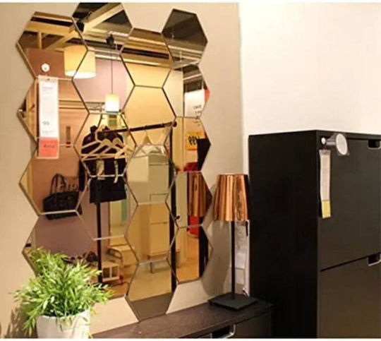 Stewehome Decorative Hexagonal Acrylic Plastic Wall Stickers Gold 12.5x11 Cm