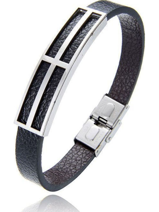 Silver And More Herren Armband mit Kreuz-Design aus Leder 21.5cm
