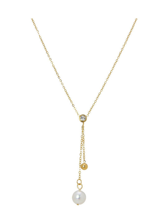 Silver And More Necklace From Gold Plated Steel With Pearls