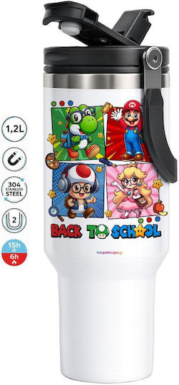 Back To School Mario & Friends Mega Travel Mug Double Wall Thermos 1.2l