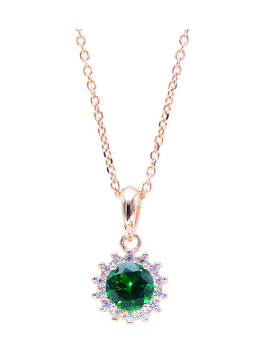 Silver And More Necklace From Pink Gold Plated Silver With Green Zircon