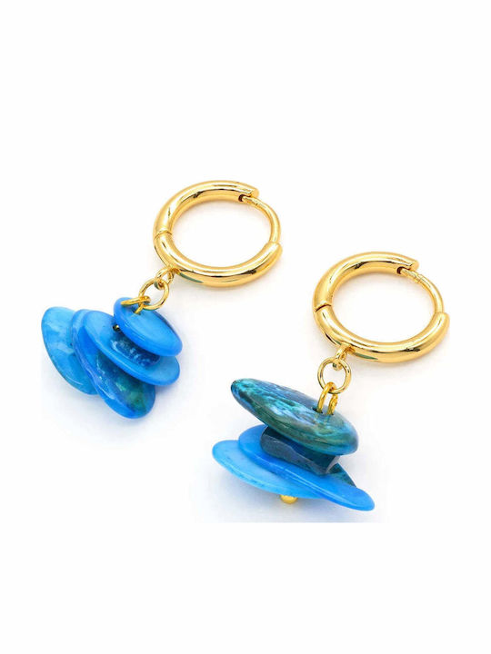 Charmy Gold Plated Steel Hoop Earrings with Blue Stones