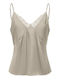 Women's Satin Blouse with Lace Oatmeal Cream