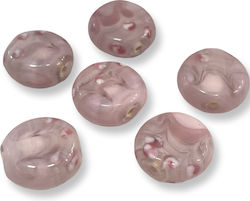 Murano Pink 20mm Pattern Glass Flat Beads Jewelry Set 6 Pieces 6 pcs