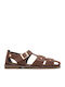 Leather Women's Flat Sandals Brown