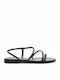 Leder Flache Sandalen für Damen Schwarz