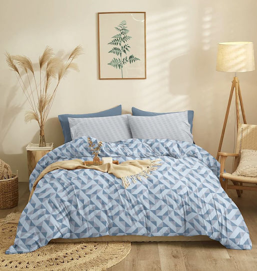Cokitex Marta Mira Bed Sheet Set Double with Rubber Hugger 150x200+30cm Blue 4 Pieces