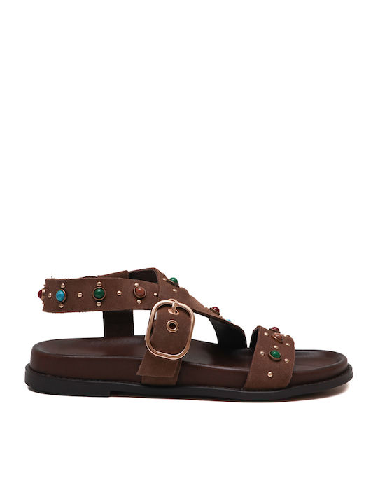 Inuovo Leder Flache Sandalen Für Damen Braune