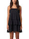 Summer Mini Dress with Ruffles Black