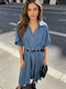 Sommer Midi Hemdkleid Blau Raff