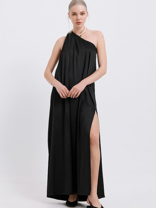 Summer Maxi Dress for Wedding - Christening Satin Black
