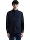 Long Sleeve Linen Shirt in Oversized Line Blue