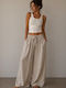 Women's Linen Pantaloons with Rubber Band Beige