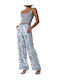 Women's Fabric Trousers in Regular Fit White/Blue