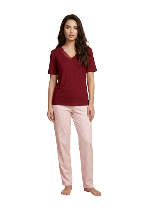 Siyah Inci Set Pijamale De Vară Dama Burgundy