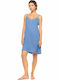 Pink Label Summer Cotton Women's Nightgown Blue Cloud