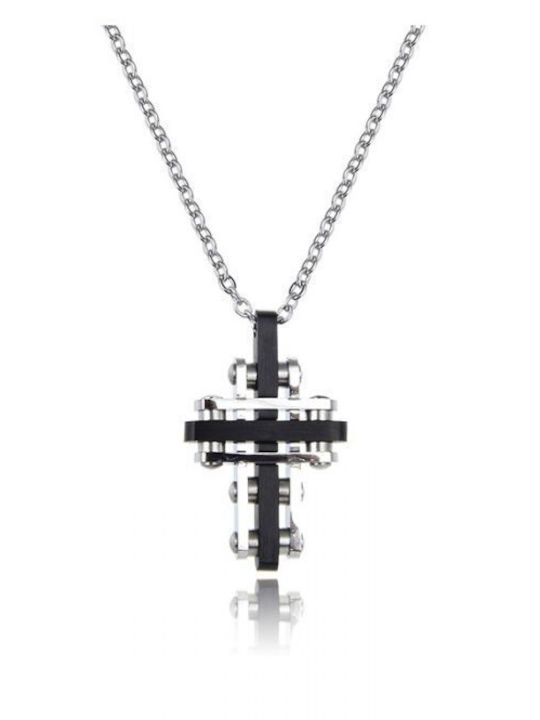Silver And More Мъжки Черен Кръст от Стомана с Верига