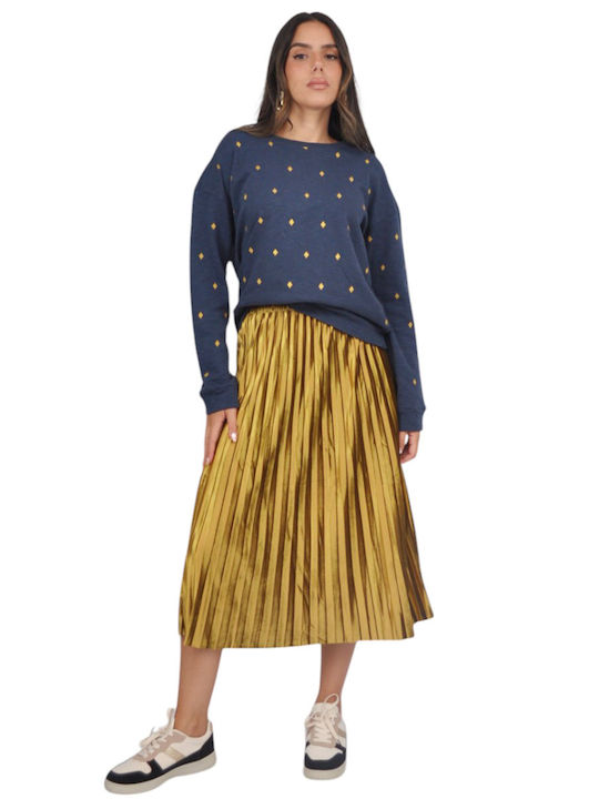 Pleated High Waist Midi Skirt Gold