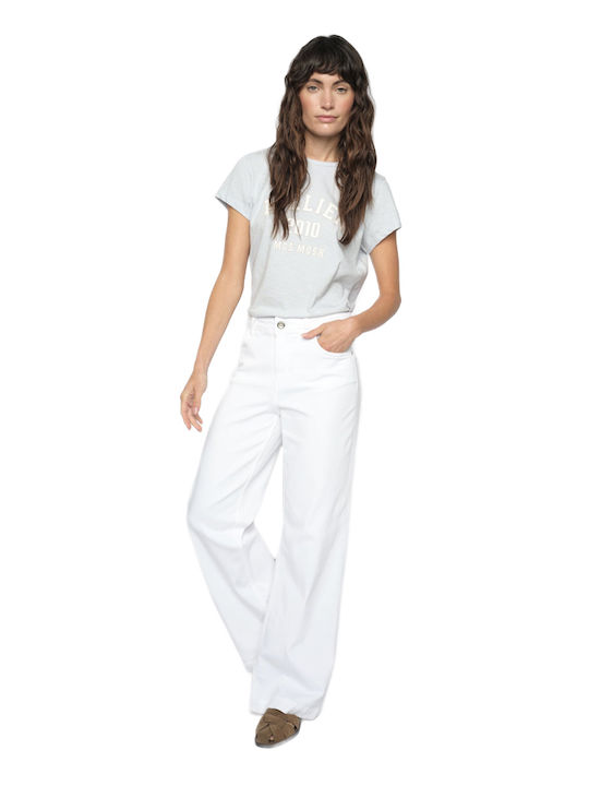 Mos Mosh Dara High Rise Women's Jean Pants In Wide Leg Style White Mos Mosh Dara High Rise Women's Jean Pants In Wide Leg Style White