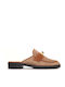 Flat Leather Mules In Beige Colour