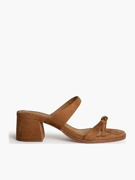 Sandale Elegante Damă De Catifea Tabac Maro