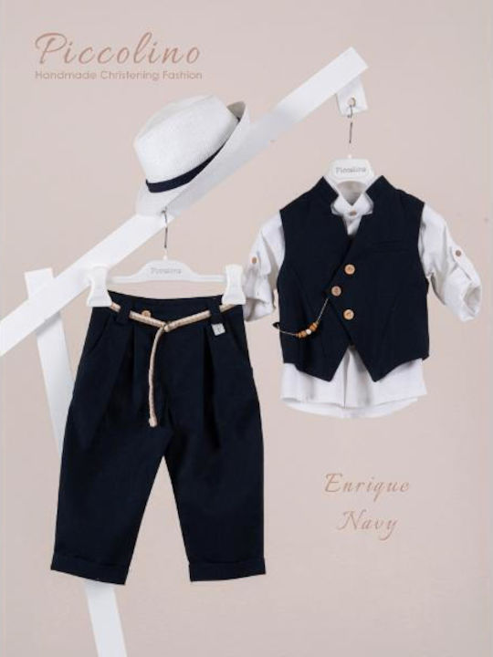 Piccolino Enrique Enrique Βαπτιστικό Κοστούμι Navy Μπλε