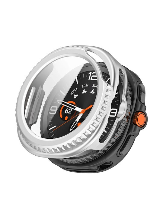 Bizon Husă Plastică cu Sticlă Călită în Culoare Argintie pentru Samsung Galaxy Watch 8 Classic 46mm