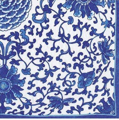 Caspari Napkins Dinner Indigo Garden Blue White 19x19cm 20 Pieces