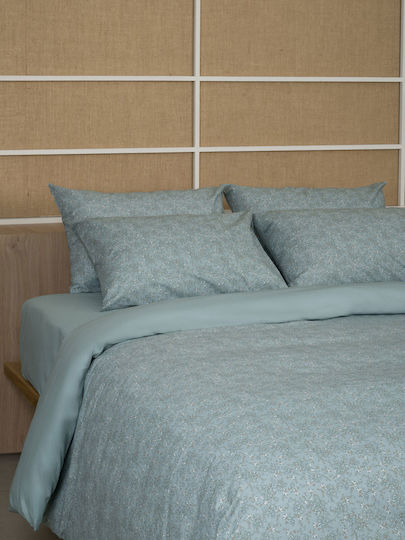 Sunshine Cotton Feelings 928 Double Bed Sheets Set with Rubber Hugger 150x205+30cm Aqua 4 Pieces