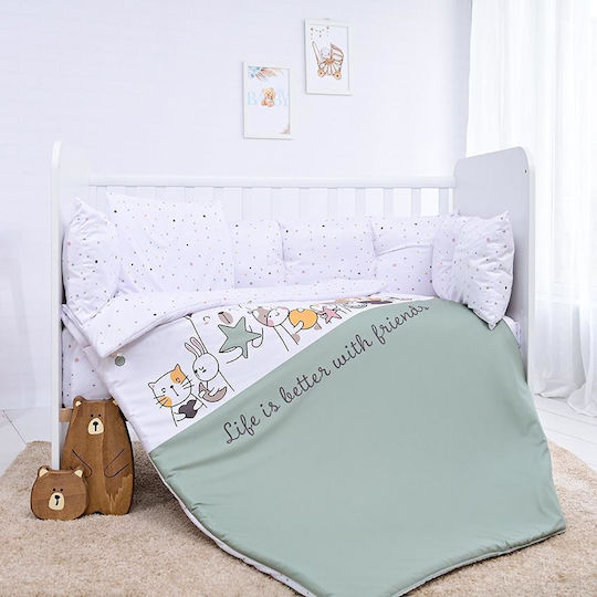 Lorelli Baby Bettwäsche-Set Für Krippe Happy Friends Mint 7 Stück