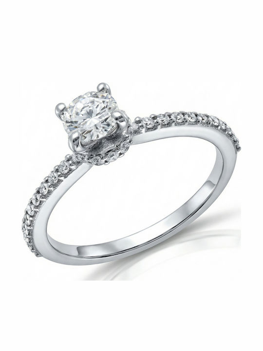Kiriakos Gofas Single Stone Ring In 18K White Gold With Diamond Kiriakos Gofas Single Stone Ring In 18K White Gold With Diamond