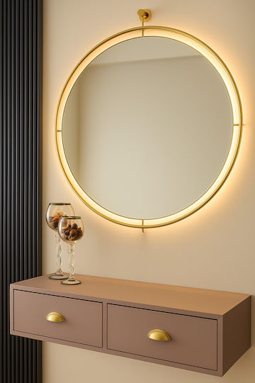 SteweHome SteweHome Wandspiegel Mit Gelbem Rahmen & LED Beleuchtung Durchmesser 60cm