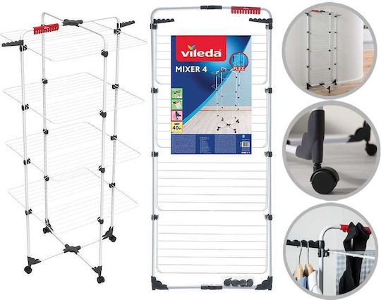 Vileda Mixer 4 Uscător Rufe Pliabil de Pardoseală Turn Inox cu Roți