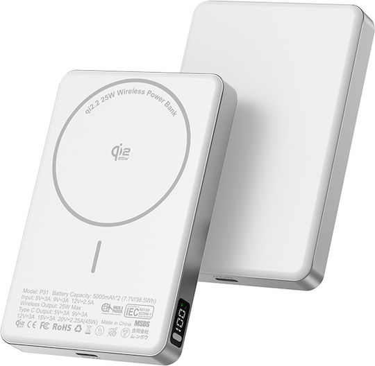 Voltres MagSafe Qi2 Външна Батерия 10000mAh 25W с USB-C Изходен Порт Бяла