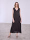 Celestino Damenkleid Maxi Leinen Mit Taschen Loose Fit Schwarz
