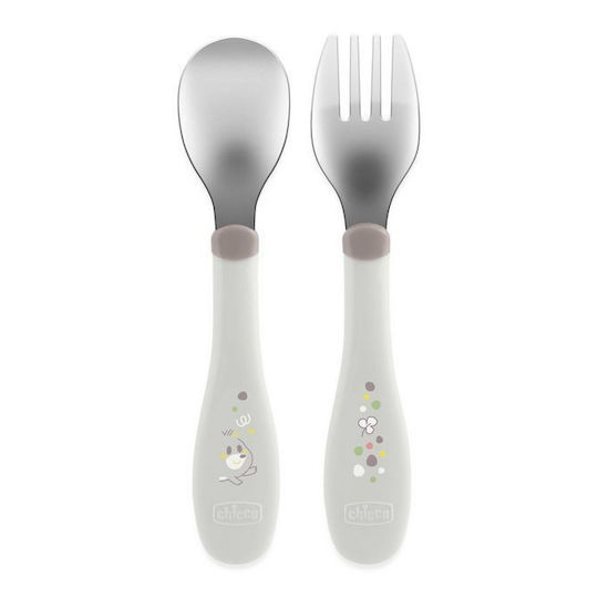 Chicco Set Pentru Bebeluși cu Furculiță din Metal pentru 18+ Luni Gri 2 Bucăți